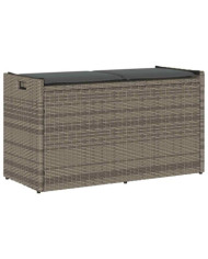 Banc de rangement extérieur coussin gris 100 cm résine tressée | Mobilier & Déco