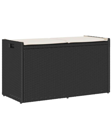 Banc de rangement extérieur coussin noir 100 cm résine tressée | Mobilier & Déco