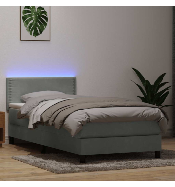 Sommier à lattes de lit et matelas gris clair 80x220 cm velours | Mobilier & Déco