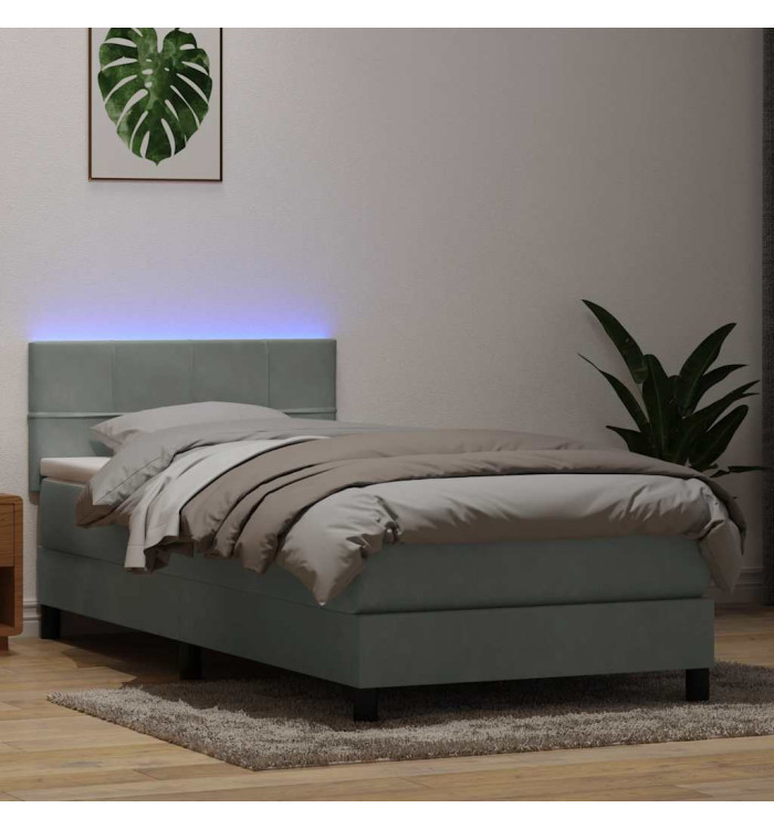 Sommier à lattes de lit et matelas gris clair 80x220 cm velours | Mobilier & Déco
