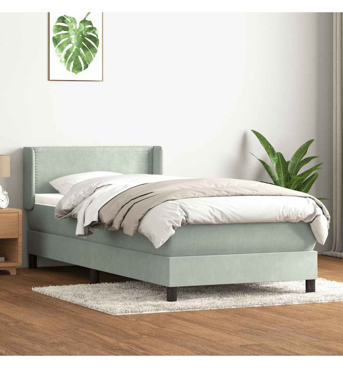 Sommier à lattes de lit et matelas gris clair 80x220 cm velours | Mobilier & Déco