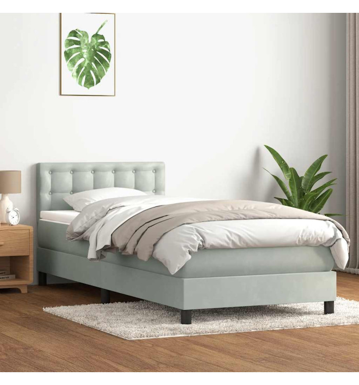 Sommier à lattes de lit et matelas gris clair 80x220 cm velours | Mobilier & Déco