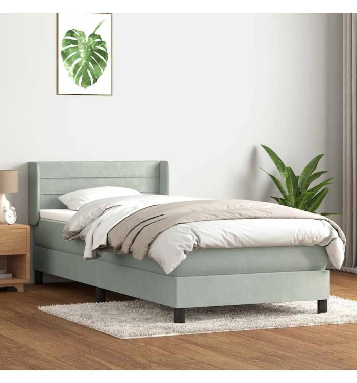 Sommier à lattes de lit et matelas gris clair 80x220 cm velours | Mobilier & Déco