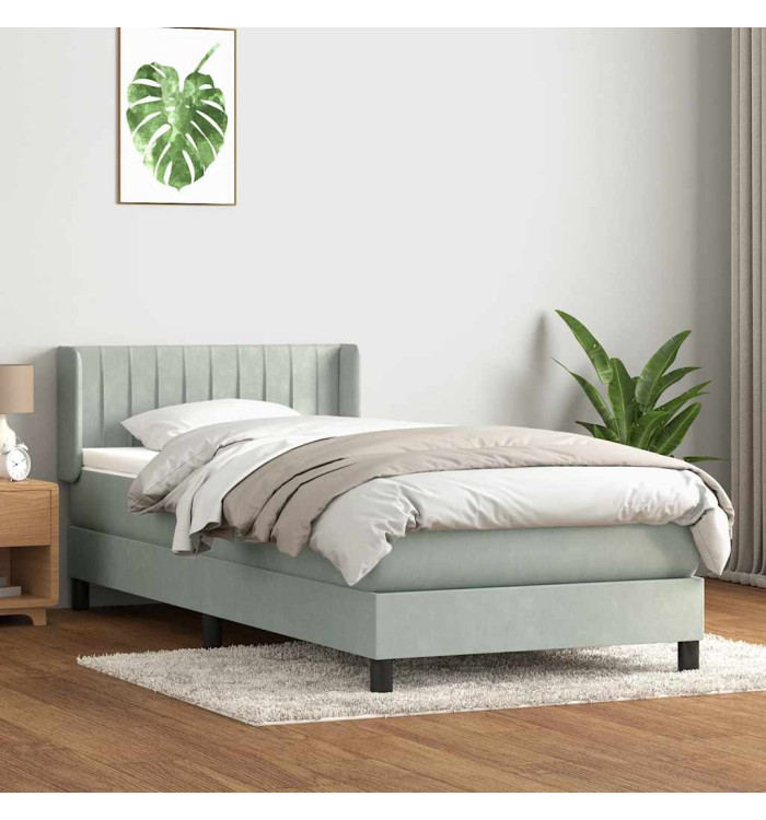 Sommier à lattes de lit et matelas gris clair 80x220 cm velours | Mobilier & Déco