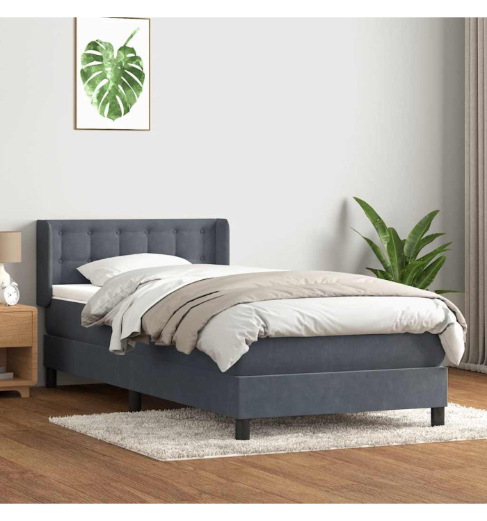 Sommier à lattes de lit et matelas gris foncé 80x210 cm velours | Mobilier & Déco
