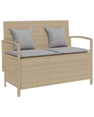 Banc de rangement de jardin avec coussin beige résine tressée | Mobilier & Déco
