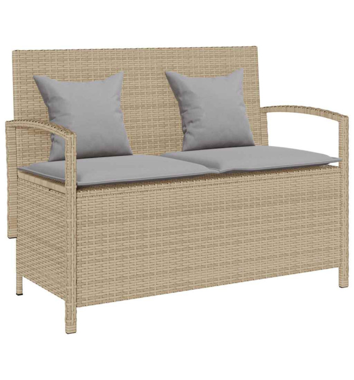Banc de rangement de jardin avec coussin beige résine tressée | Mobilier & Déco
