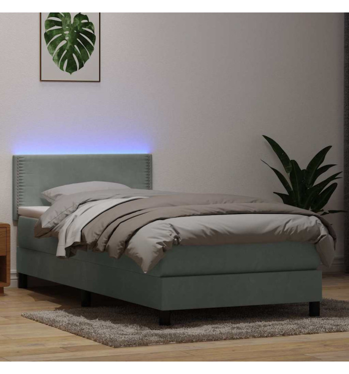 Sommier à lattes de lit et matelas gris clair 90x210 cm velours | Mobilier & Déco