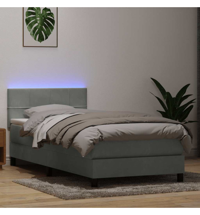 Sommier à lattes de lit et matelas gris clair 90x210 cm velours | Mobilier & Déco