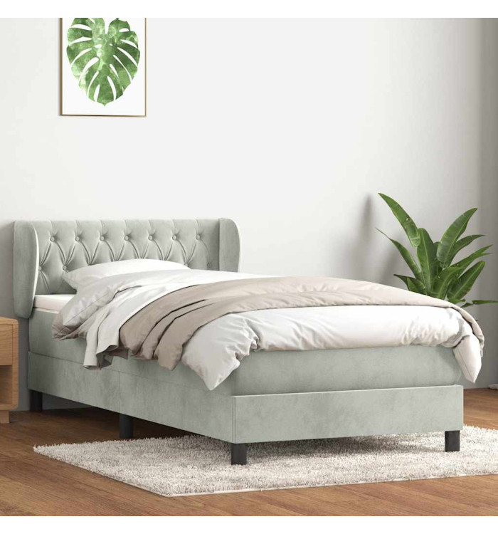 Sommier à lattes de lit et matelas gris clair 90x210 cm velours | Mobilier & Déco