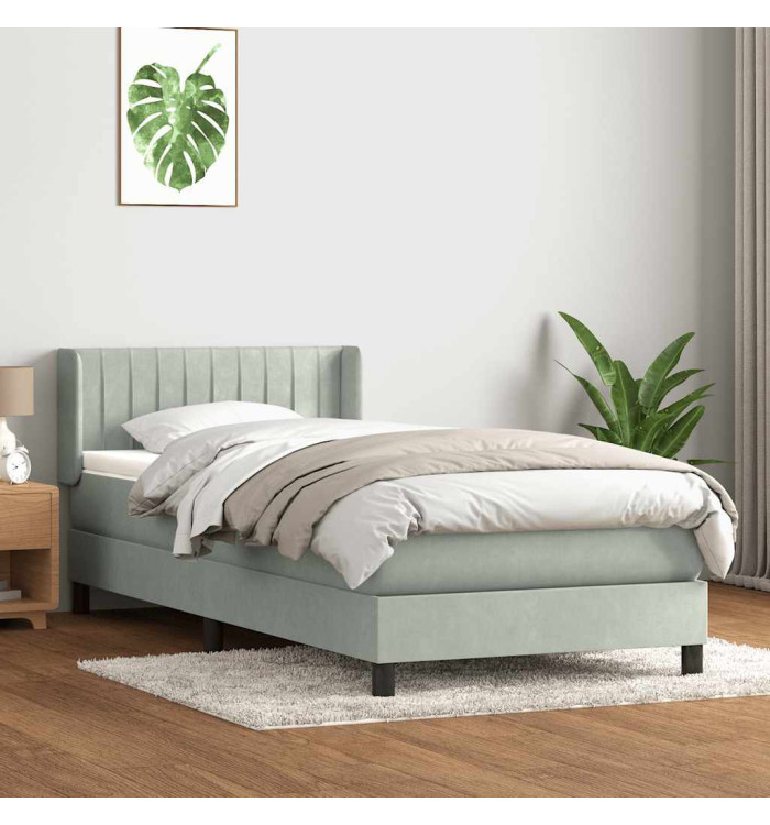 Sommier à lattes de lit et matelas gris clair 90x210 cm velours | Mobilier & Déco