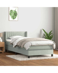 Sommier à lattes de lit et matelas gris clair 90x210 cm velours | Mobilier & Déco
