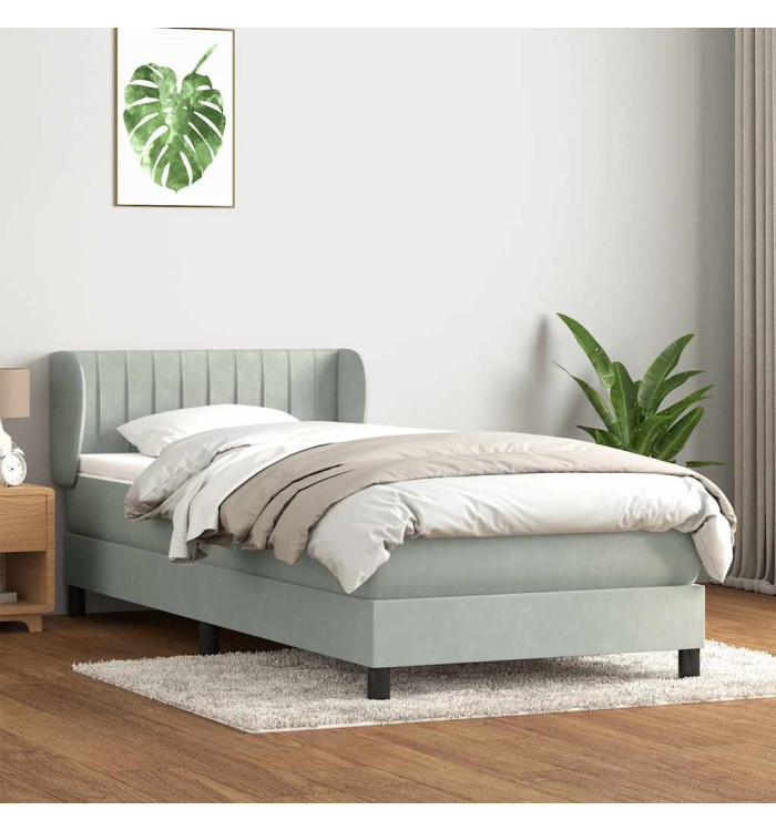Sommier à lattes de lit et matelas gris clair 90x210 cm velours | Mobilier & Déco