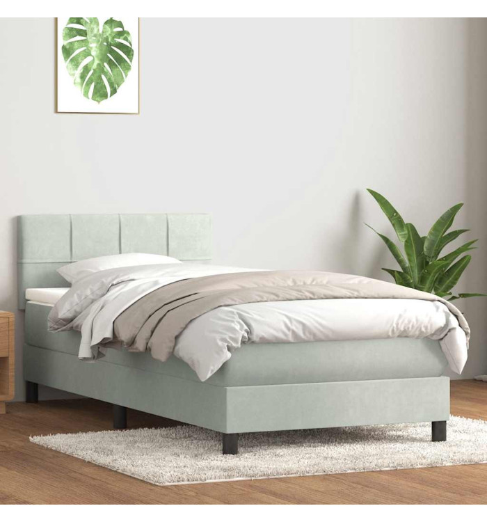 Sommier à lattes de lit et matelas gris clair 90x210 cm velours | Mobilier & Déco