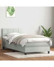 Sommier à lattes de lit et matelas gris clair 90x210 cm velours | Mobilier & Déco