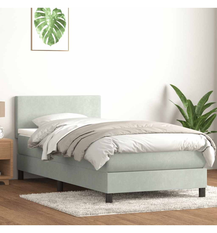 Sommier à lattes de lit et matelas gris clair 90x210 cm velours | Mobilier & Déco