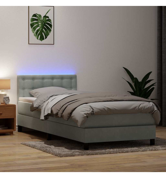 Sommier à lattes de lit et matelas gris clair 90x210 cm velours | Mobilier & Déco