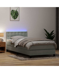 Sommier à lattes de lit et matelas gris clair 90x210 cm velours | Mobilier & Déco