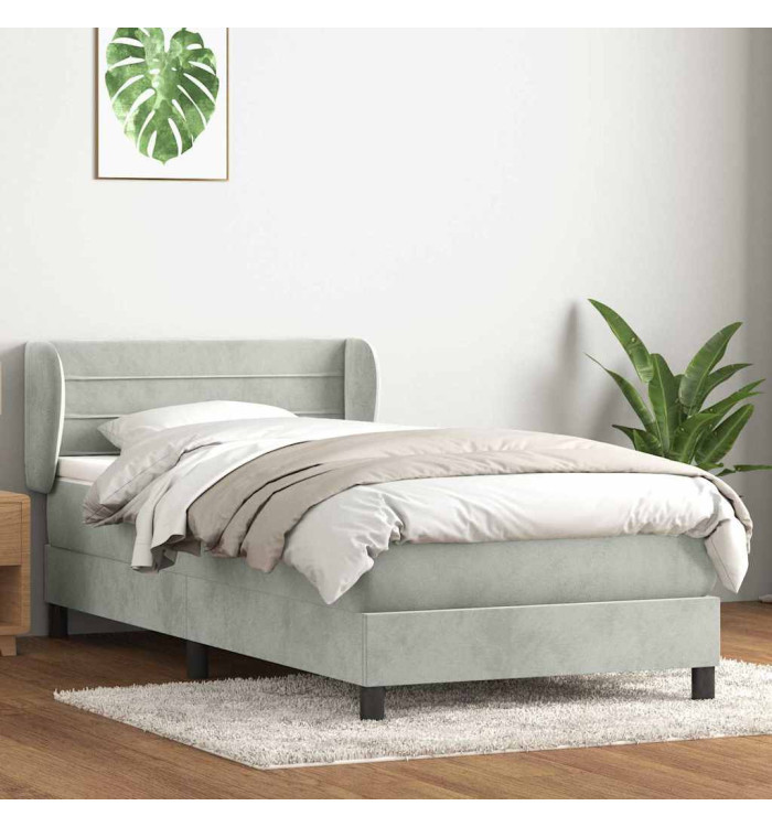 Sommier à lattes de lit et matelas gris clair 90x210 cm velours | Mobilier & Déco