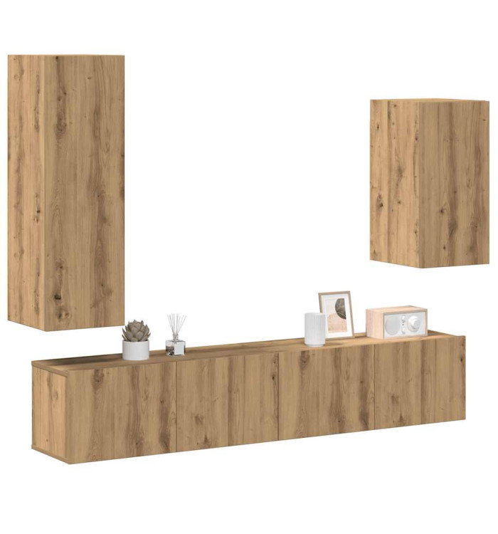 Ensemble de meuble TV mural 4 pcs chêne artisanal | Mobilier & Déco