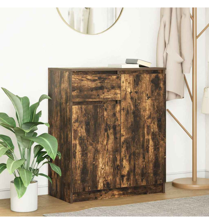 Buffet avec tiroir chêne fumé 71x35x84 cm bois d'ingénierie | Mobilier & Déco