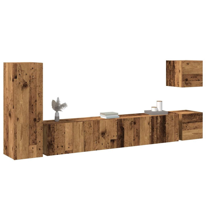 Ensemble de meuble TV mural 5 pcs vieux bois bois d'ingénierie | Mobilier & Déco