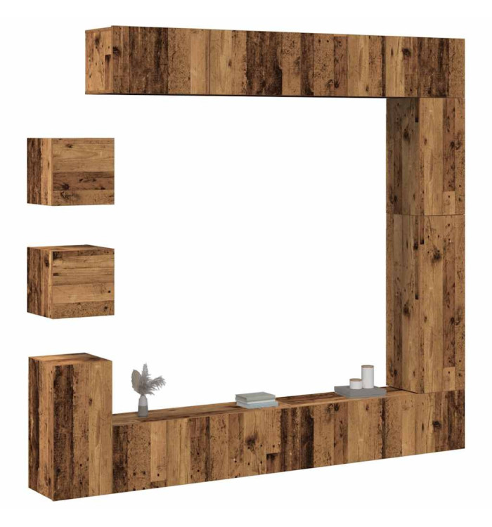 Ensemble de meuble TV mural 9 pcs vieux bois bois d'ingénierie | Mobilier & Déco