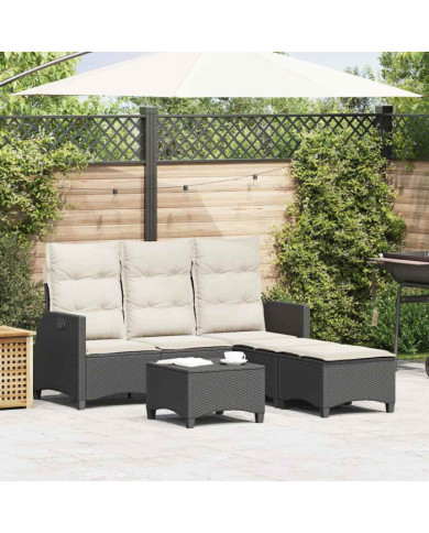 Salon de jardin 3 pcs avec coussins forme L noir résine tressée | Mobilier & Déco