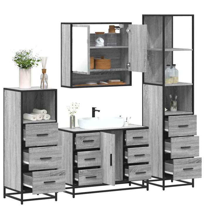 Ensemble de meubles de salle de bain 4 pcs sonoma gris | Mobilier & Déco