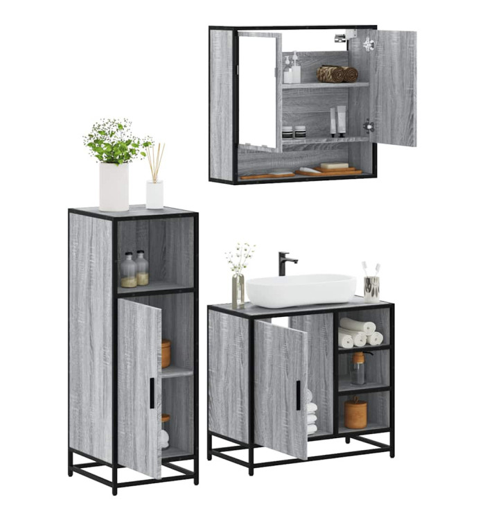 Ensemble de meubles de salle de bain 3 pcs Sonoma gris | Mobilier & Déco