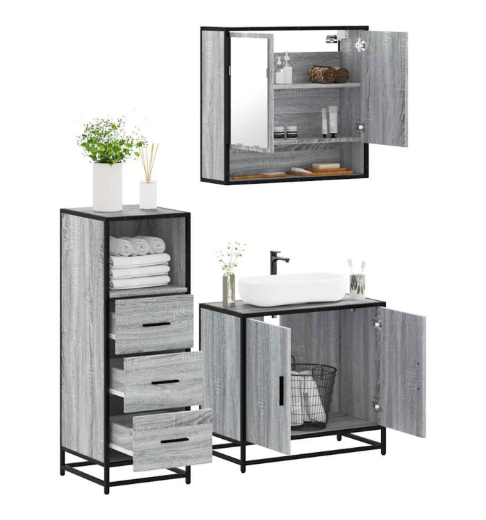 Ensemble de meubles de salle de bain 3 pcs Sonoma gris | Mobilier & Déco