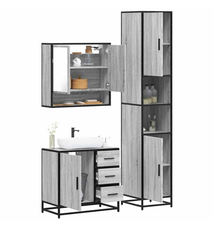 Ensemble de meubles de salle de bain 3 pcs Sonoma gris | Mobilier & Déco