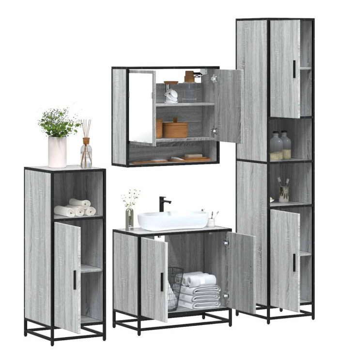 Ensemble de meubles de salle de bain 4 pcs sonoma gris | Mobilier & Déco