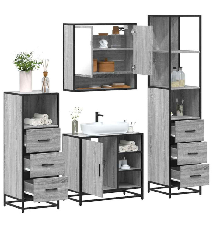 Ensemble de meubles de salle de bain 4 pcs sonoma gris | Mobilier & Déco