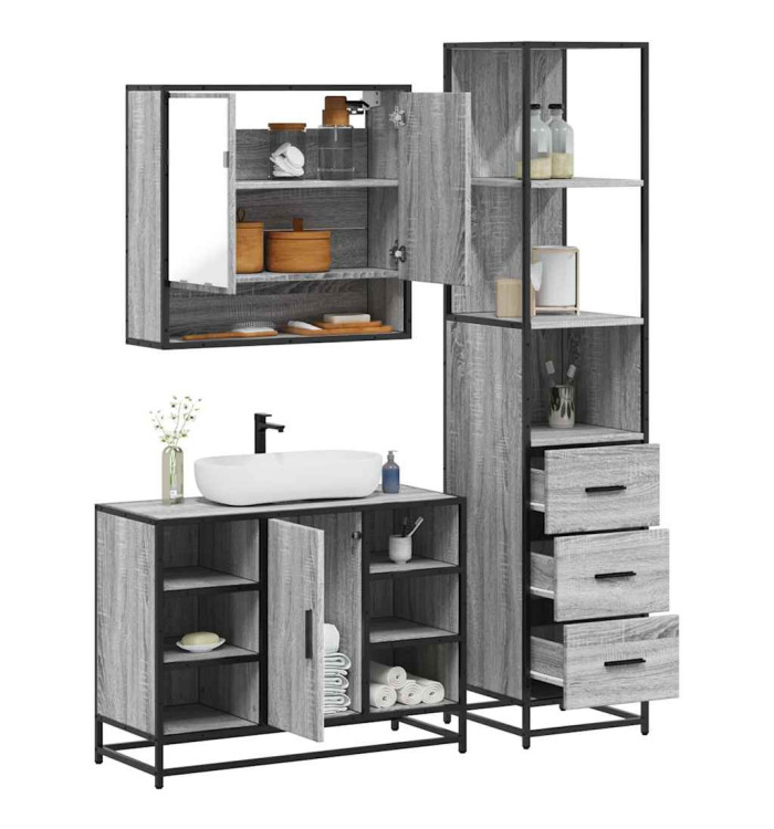 Ensemble de meubles de salle de bain 3 pcs sonoma gris | Mobilier & Déco