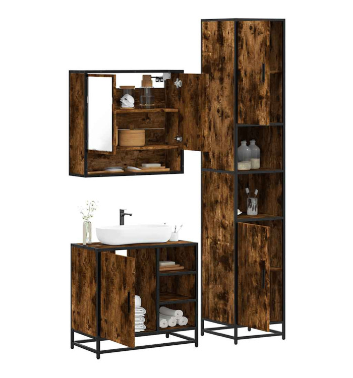 Ensemble de meubles de salle de bain 3 pcs Chêne fumé | Mobilier & Déco