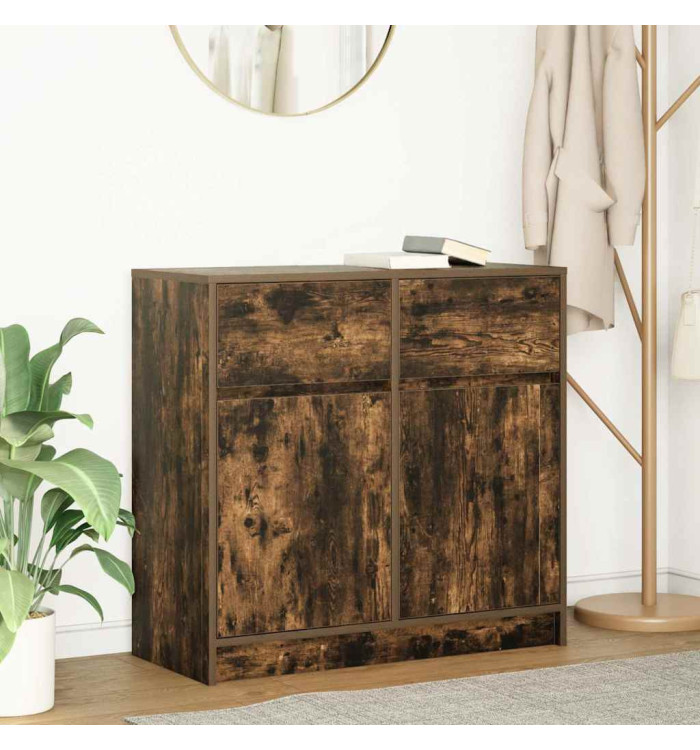 Buffet avec tiroir chêne fumé 80x34x76 cm bois d'ingénierie | Mobilier & Déco