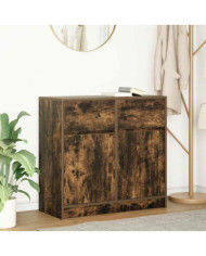 Buffet avec tiroir chêne fumé 80x34x76 cm bois d'ingénierie | Mobilier & Déco