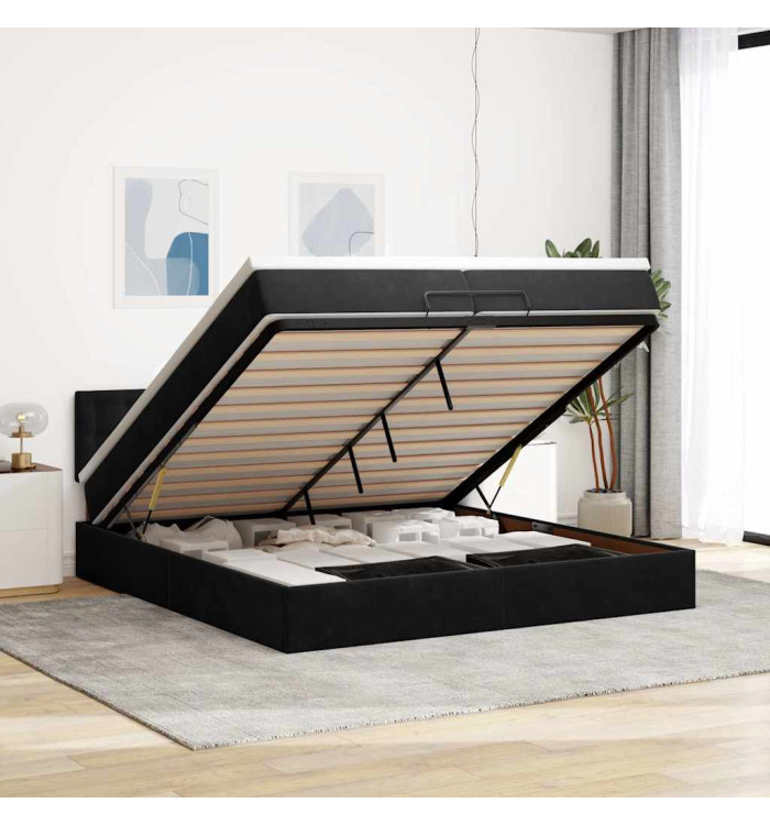 Cadre de lit ottoman avec matelas noir 200x200 cm velours | Mobilier & Déco