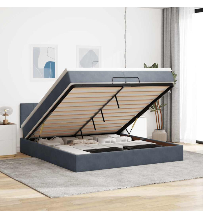 Cadre de lit ottoman avec matelas gris foncé 200x200 cm velours | Mobilier & Déco