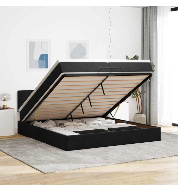 Cadre de lit ottoman avec matelas noir 200x200cm velours | Mobilier & Déco