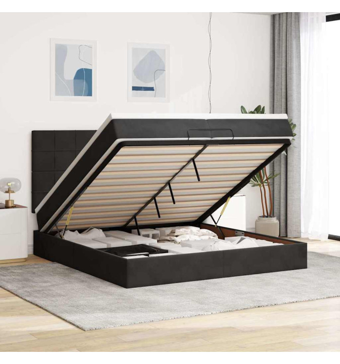 Cadre de lit ottoman avec matelas noir 200x200cm velours | Mobilier & Déco