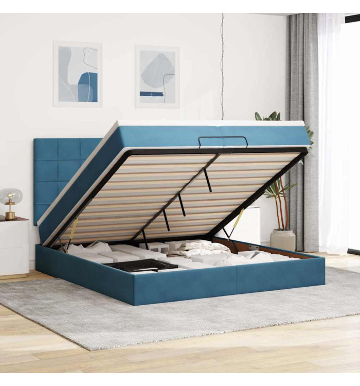 Cadre de lit ottoman avec matelas bleu foncé 200x200 cm velours | Mobilier & Déco