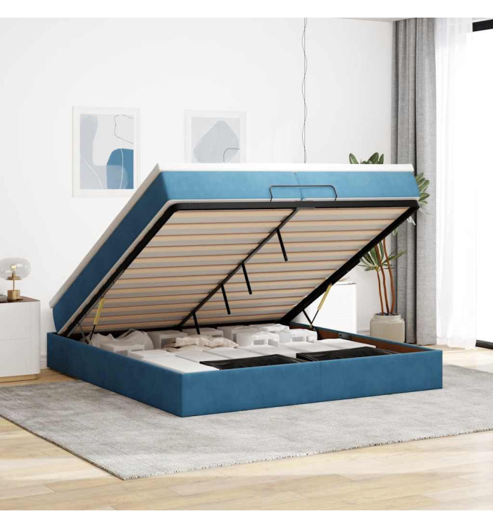Cadre de lit ottoman avec matelas bleu foncé 200x200 cm velours | Mobilier & Déco