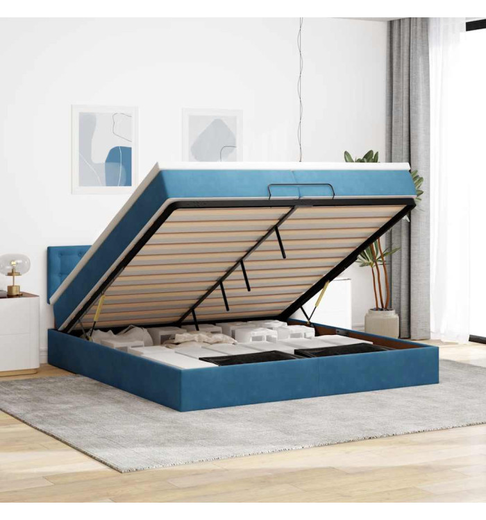 Cadre de lit ottoman avec matelas bleu foncé 200x200 cm velours | Mobilier & Déco