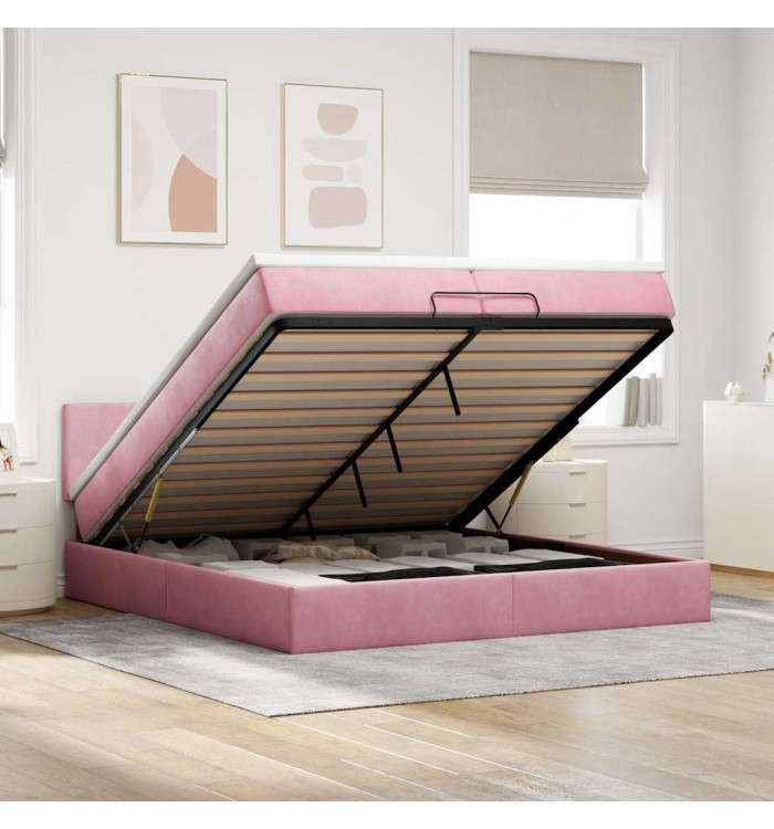 Cadre de lit ottoman avec matelas rose 200x200 cm velours | Mobilier & Déco