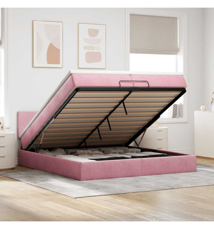 Cadre de lit ottoman avec matelas rose 200x200 cm velours | Mobilier & Déco