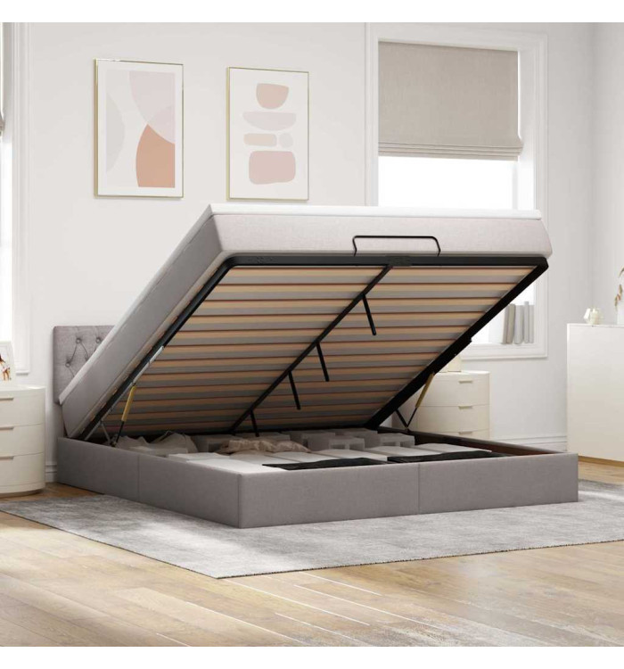 Lit ottoman avec matelas et LED Taupe 180x200cm tissu | Mobilier & Déco