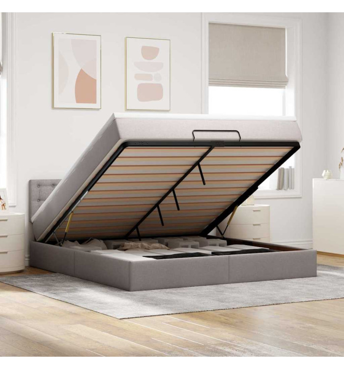 Cadre de lit ottoman avec matelas taupe 180x200 cm tissu | Mobilier & Déco