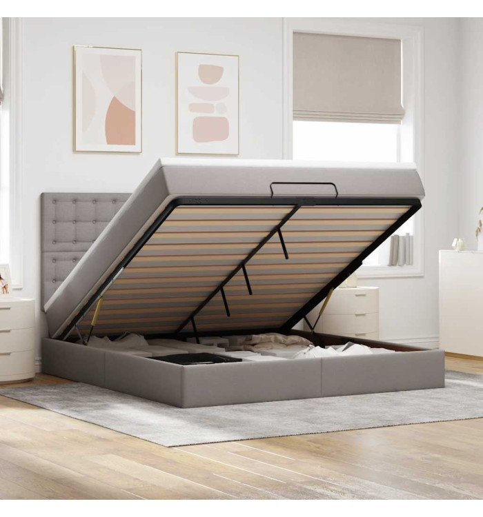 Cadre de lit ottoman avec matelas taupe 180x200 cm tissu | Mobilier & Déco